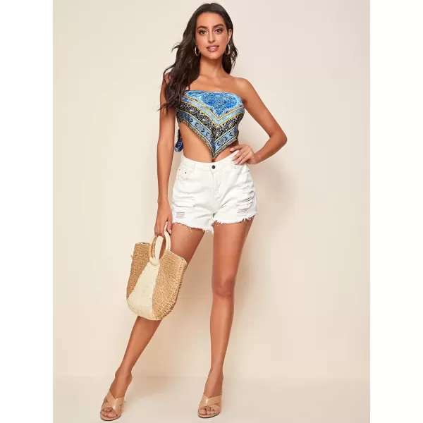 Floerns Women's Graphic Print Tie Back Strapless Bandana Tube Top