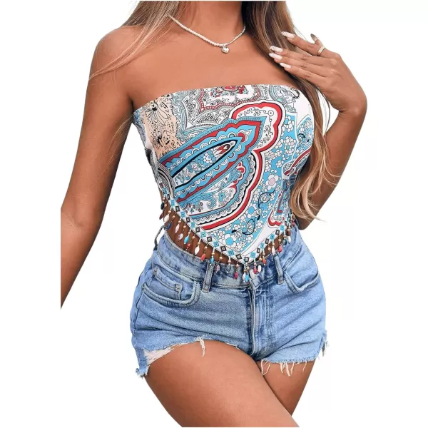 Floerns Women's Graphic Print Tie Back Strapless Bandana Tube Top