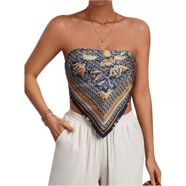 Floerns Women's Graphic Print Tie Back Strapless Bandana Tube Top