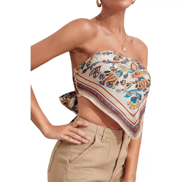 Floerns Women's Graphic Print Tie Back Strapless Bandana Tube Top