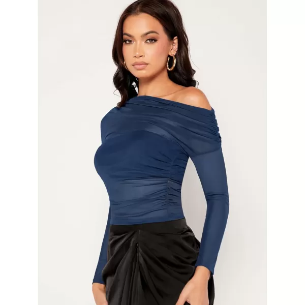 Floerns Women's Mock Neck Long Sleeve See Though Sheer Mesh Tops Tee Shirt