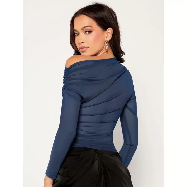 Floerns Women's Mock Neck Long Sleeve See Though Sheer Mesh Tops Tee Shirt