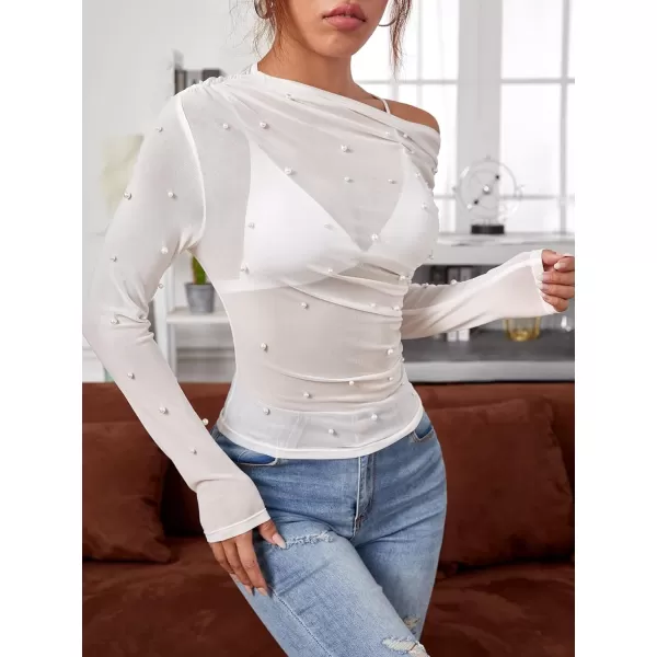 Floerns Women's Mock Neck Long Sleeve See Though Sheer Mesh Tops Tee Shirt