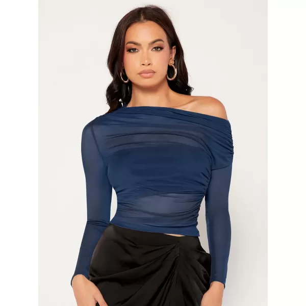 Floerns Women's Mock Neck Long Sleeve See Though Sheer Mesh Tops Tee Shirt