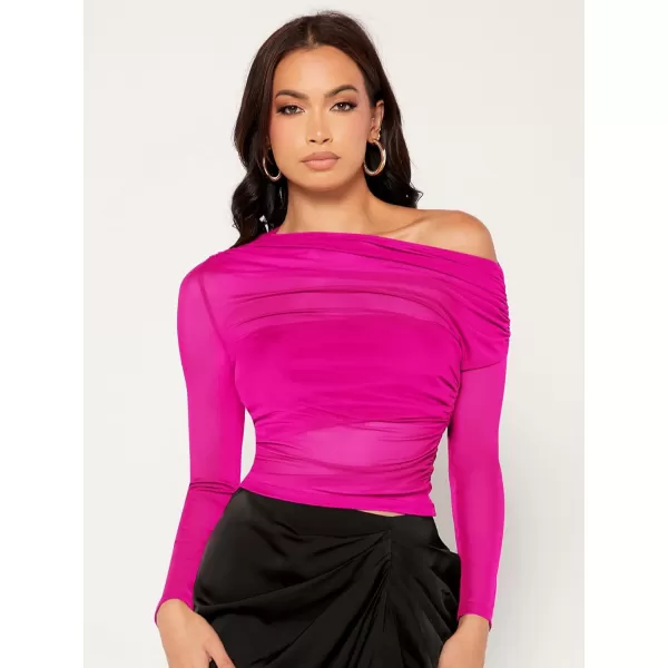 Floerns Women's Mock Neck Long Sleeve See Though Sheer Mesh Tops Tee Shirt