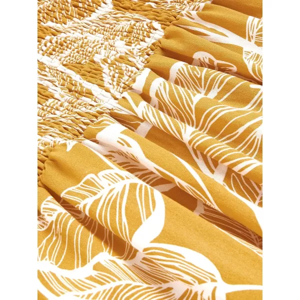 Floerns Women's Palm Leaf Print Shirred Back Button Cami Palazzo Jumpsuit
