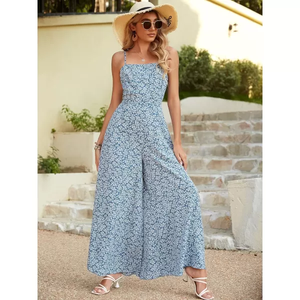 Floerns Women's Palm Leaf Print Shirred Back Button Cami Palazzo Jumpsuit