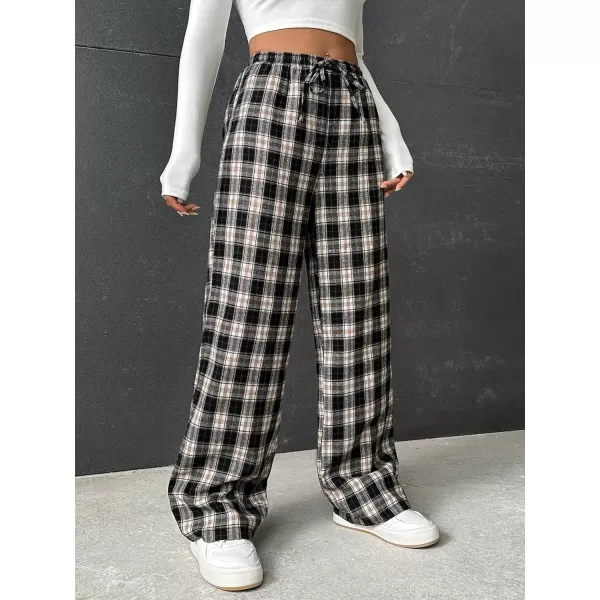 Floerns Women's Plaid Print Elastic Waist Sleepwear Pajama Bottom Pants