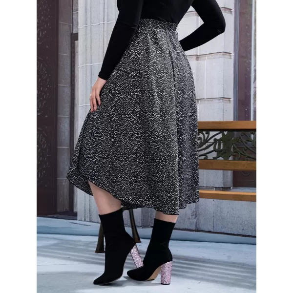 Floerns Women's Plus Size Ditsy Floral Flared Midi Skirt Polka Dots Pleated Skirts