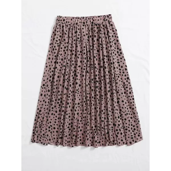 Floerns Women's Plus Size Ditsy Floral Flared Midi Skirt Polka Dots Pleated Skirts