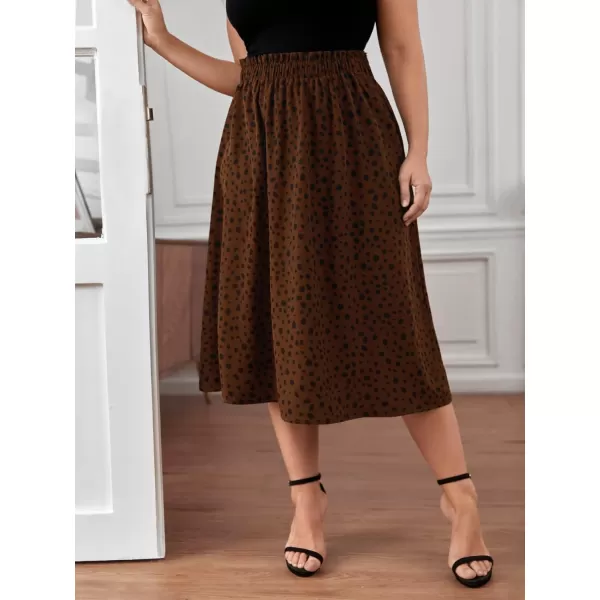 Floerns Women's Plus Size Ditsy Floral Flared Midi Skirt Polka Dots Pleated Skirts