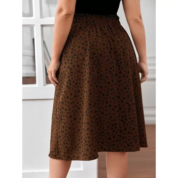 Floerns Women's Plus Size Ditsy Floral Flared Midi Skirt Polka Dots Pleated Skirts