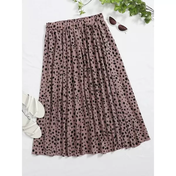 Floerns Women's Plus Size Ditsy Floral Flared Midi Skirt Polka Dots Pleated Skirts