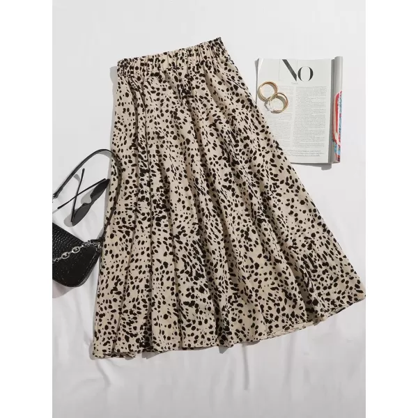 Floerns Women's Plus Size Ditsy Floral Flared Midi Skirt Polka Dots Pleated Skirts