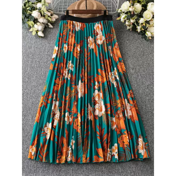Floerns Women's Plus Size Ditsy Floral Flared Midi Skirt Polka Dots Pleated Skirts