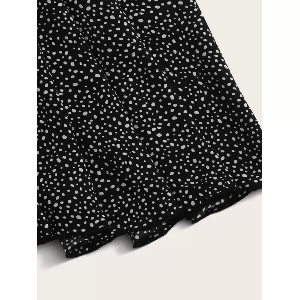 Floerns Women's Plus Size Ditsy Floral Flared Midi Skirt Polka Dots Pleated Skirts