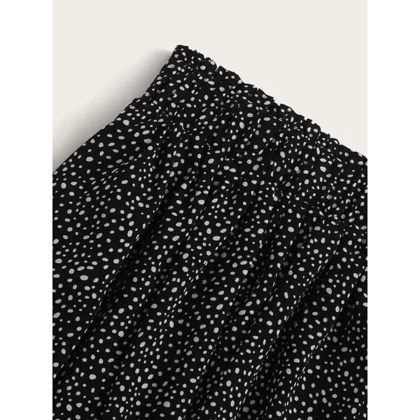 Floerns Women's Plus Size Ditsy Floral Flared Midi Skirt Polka Dots Pleated Skirts