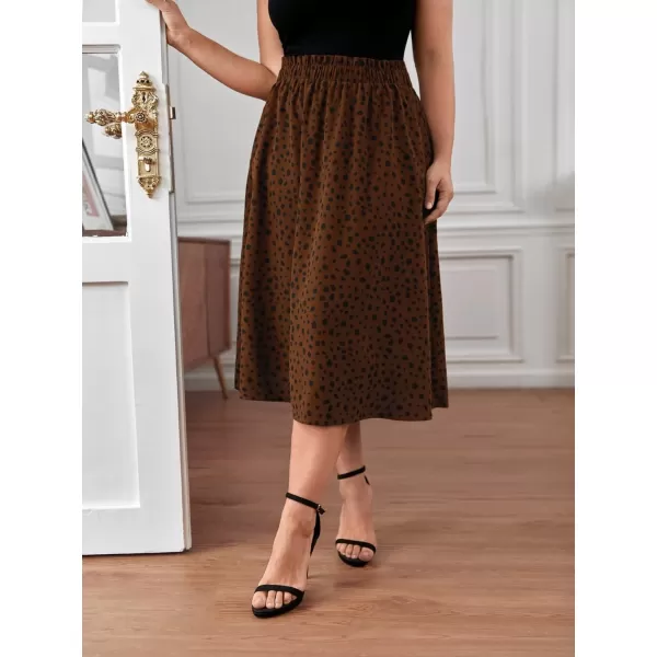 Floerns Women's Plus Size Ditsy Floral Flared Midi Skirt Polka Dots Pleated Skirts