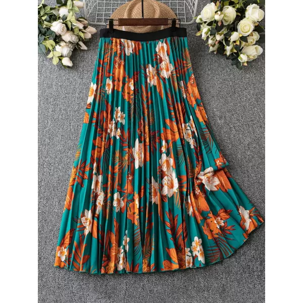 Floerns Women's Plus Size Ditsy Floral Flared Midi Skirt Polka Dots Pleated Skirts