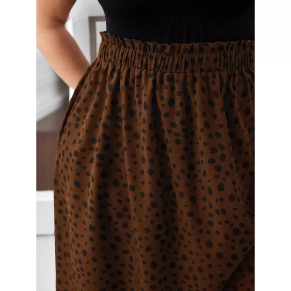 Floerns Women's Plus Size Ditsy Floral Flared Midi Skirt Polka Dots Pleated Skirts