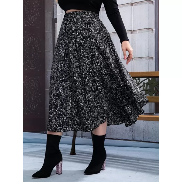 Floerns Women's Plus Size Ditsy Floral Flared Midi Skirt Polka Dots Pleated Skirts
