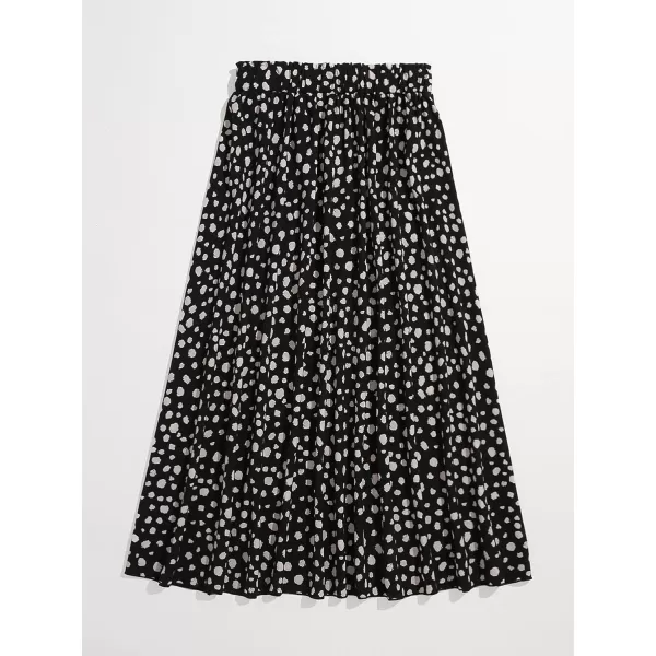 Floerns Women's Plus Size Ditsy Floral Flared Midi Skirt Polka Dots Pleated Skirts