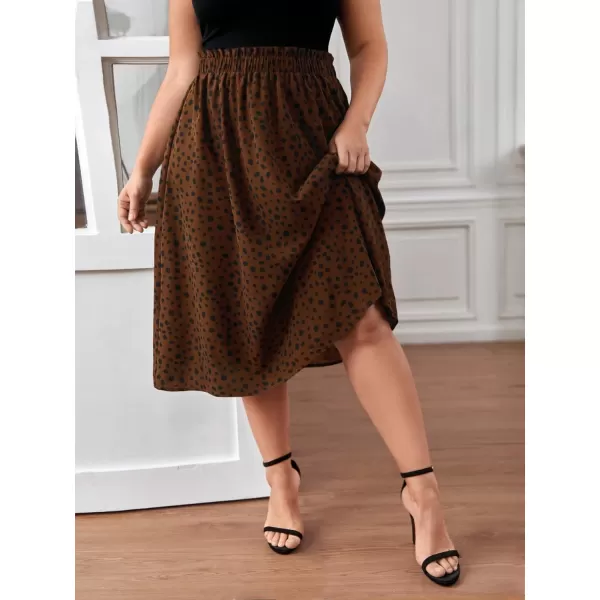 Floerns Women's Plus Size Ditsy Floral Flared Midi Skirt Polka Dots Pleated Skirts
