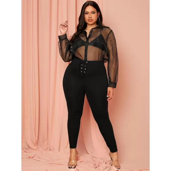 Floerns Women's Plus Size Plaid Pants Leggings Stretchy Elastic Waist Work Skinny Pants
