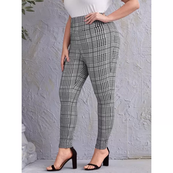 Floerns Women's Plus Size Plaid Pants Leggings Stretchy Elastic Waist Work Skinny Pants