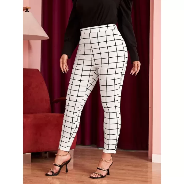 Floerns Women's Plus Size Plaid Pants Leggings Stretchy Elastic Waist Work Skinny Pants