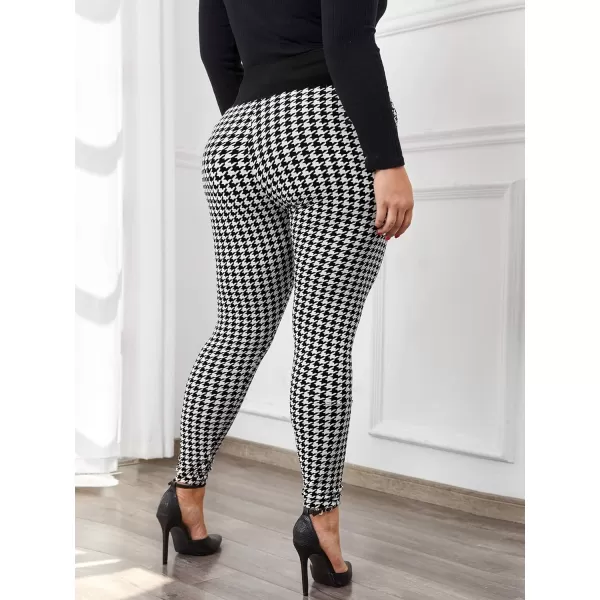 Floerns Women's Plus Size Plaid Pants Leggings Stretchy Elastic Waist Work Skinny Pants