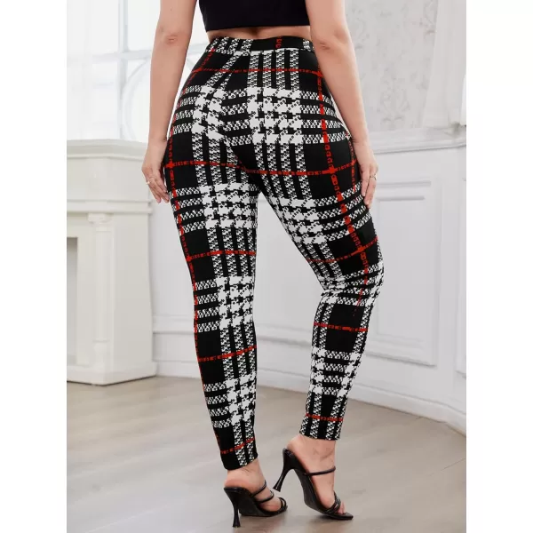 Floerns Women's Plus Size Plaid Pants Leggings Stretchy Elastic Waist Work Skinny Pants
