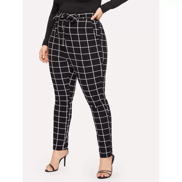 Floerns Women's Plus Size Plaid Pants Leggings Stretchy Elastic Waist Work Skinny Pants