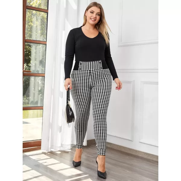 Floerns Women's Plus Size Plaid Pants Leggings Stretchy Elastic Waist Work Skinny Pants