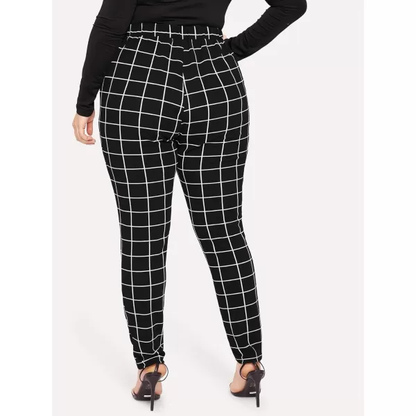 Floerns Women's Plus Size Plaid Pants Leggings Stretchy Elastic Waist Work Skinny Pants
