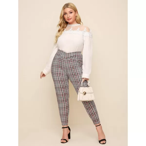 Floerns Women's Plus Size Plaid Pants Leggings Stretchy Elastic Waist Work Skinny Pants