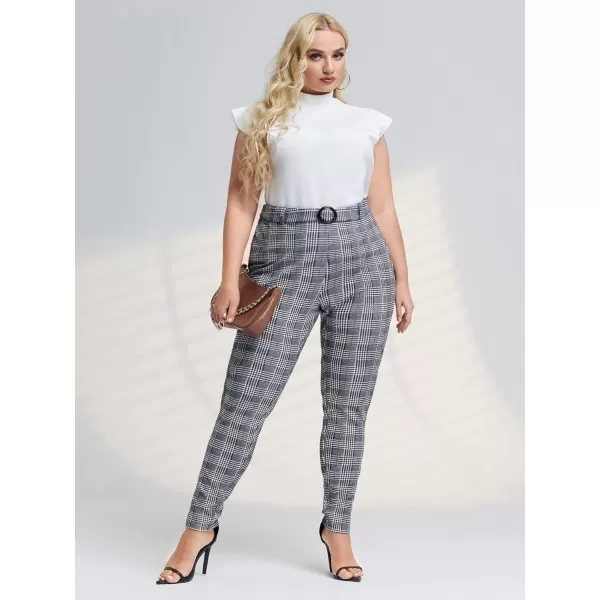 Floerns Women's Plus Size Plaid Pants Leggings Stretchy Elastic Waist Work Skinny Pants