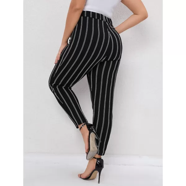 Floerns Women's Plus Size Plaid Pants Leggings Stretchy Elastic Waist Work Skinny Pants