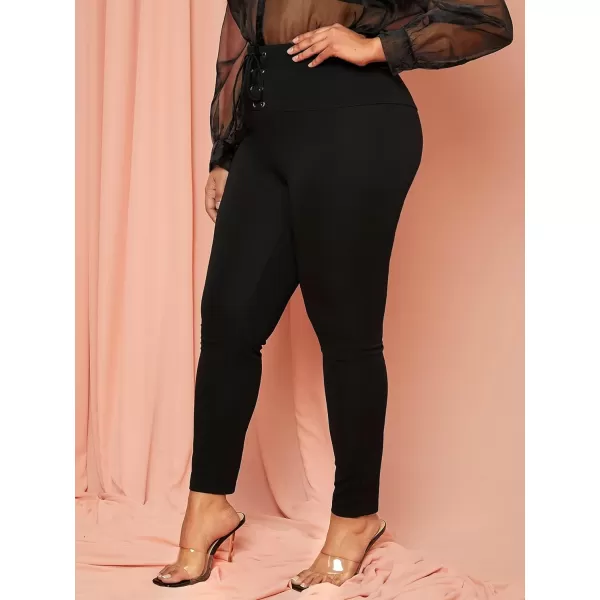 Floerns Women's Plus Size Plaid Pants Leggings Stretchy Elastic Waist Work Skinny Pants