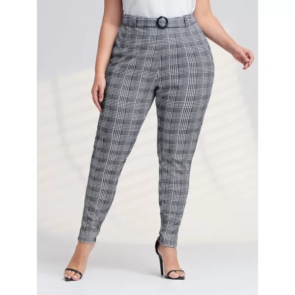 Floerns Women's Plus Size Plaid Pants Leggings Stretchy Elastic Waist Work Skinny Pants