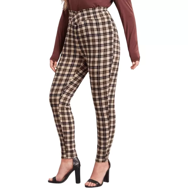 Floerns Women's Plus Size Plaid Pants Leggings Stretchy Elastic Waist Work Skinny Pants