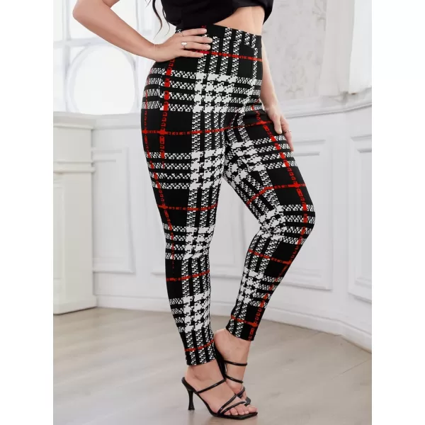 Floerns Women's Plus Size Plaid Pants Leggings Stretchy Elastic Waist Work Skinny Pants