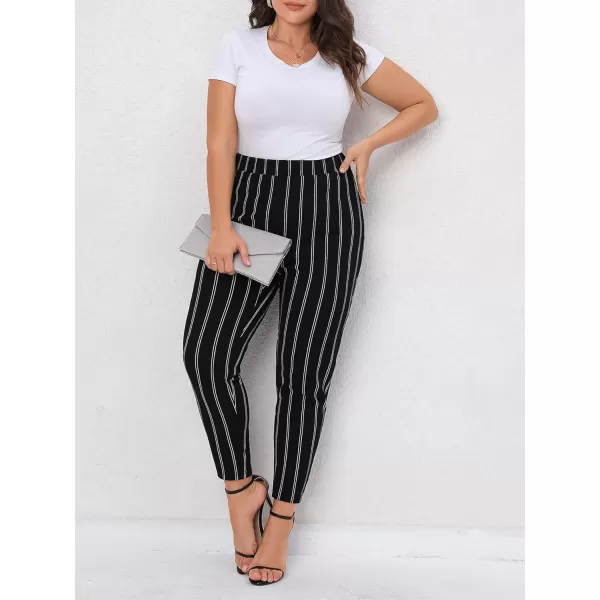 Floerns Women's Plus Size Plaid Pants Leggings Stretchy Elastic Waist Work Skinny Pants