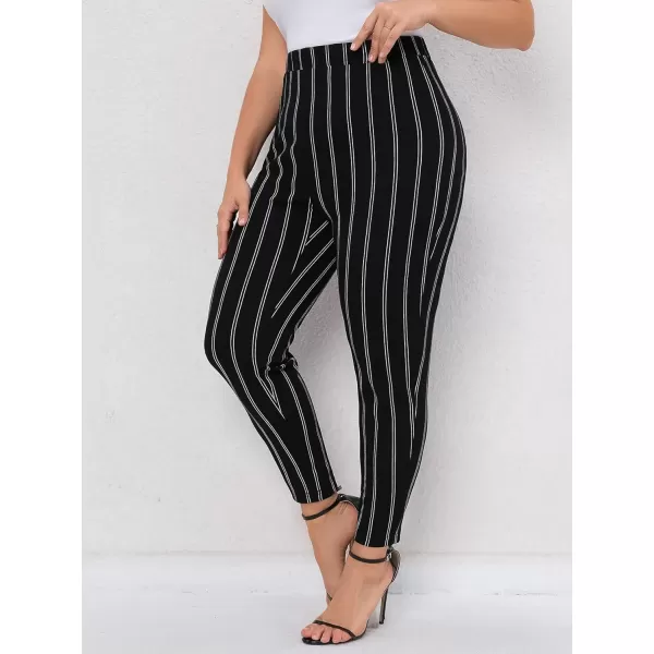 Floerns Women's Plus Size Plaid Pants Leggings Stretchy Elastic Waist Work Skinny Pants