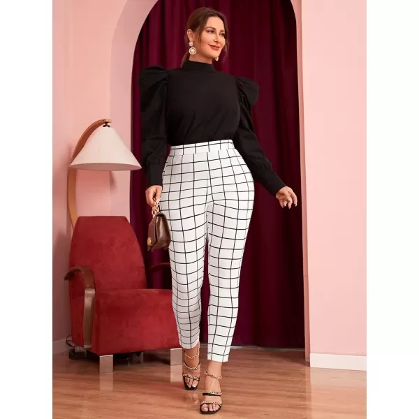 Floerns Women's Plus Size Plaid Pants Leggings Stretchy Elastic Waist Work Skinny Pants