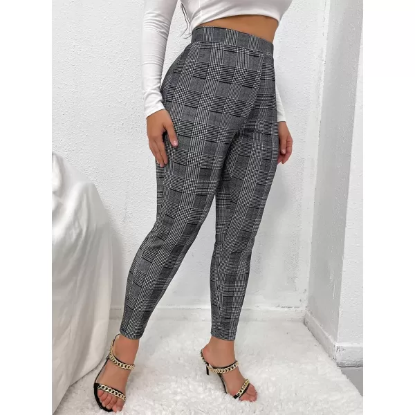 Floerns Women's Plus Size Plaid Pants Leggings Stretchy Elastic Waist Work Skinny Pants