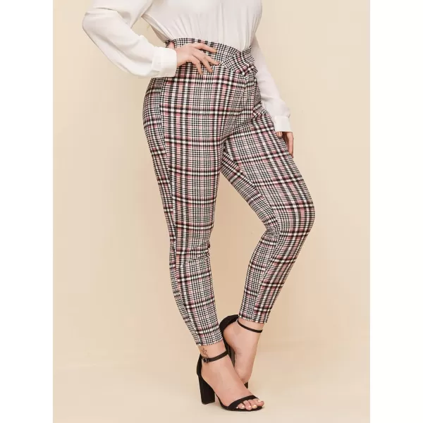 Floerns Women's Plus Size Plaid Pants Leggings Stretchy Elastic Waist Work Skinny Pants