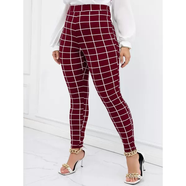 Floerns Women's Plus Size Plaid Pants Leggings Stretchy Elastic Waist Work Skinny Pants
