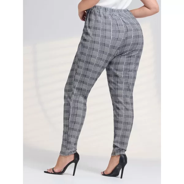 Floerns Women's Plus Size Plaid Pants Leggings Stretchy Elastic Waist Work Skinny Pants