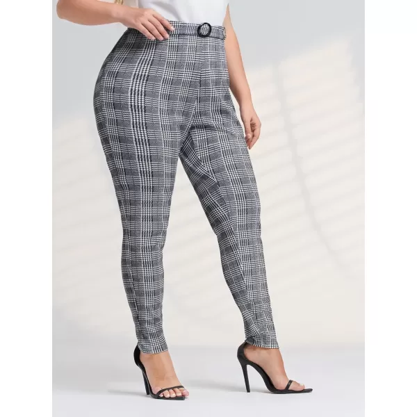 Floerns Women's Plus Size Plaid Pants Leggings Stretchy Elastic Waist Work Skinny Pants